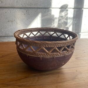 Handcrafted Wood & Rattan Bowl from 🇧🇷